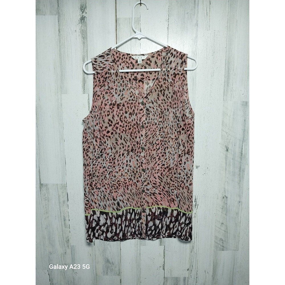 Cabi Sheer Beguile Pink Brown Leopard Print Tank Sleeveless Blouse Medium